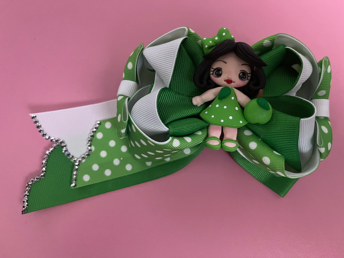 Green Doll - 4.5" Handmade Bows with Alligator Clip