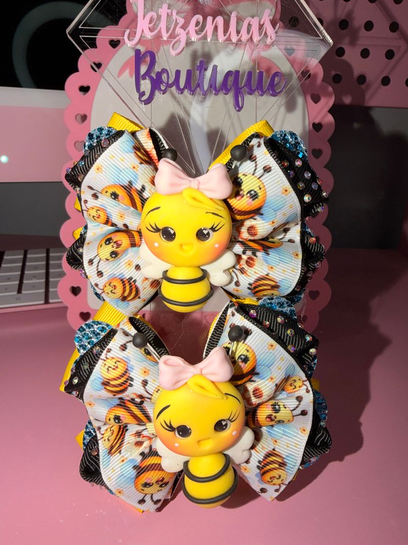 Bee Set Hair Bows - Handmade Bows with Alligator Clips