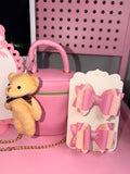 Girls Handmade Pink Purse & Hair Bows Set