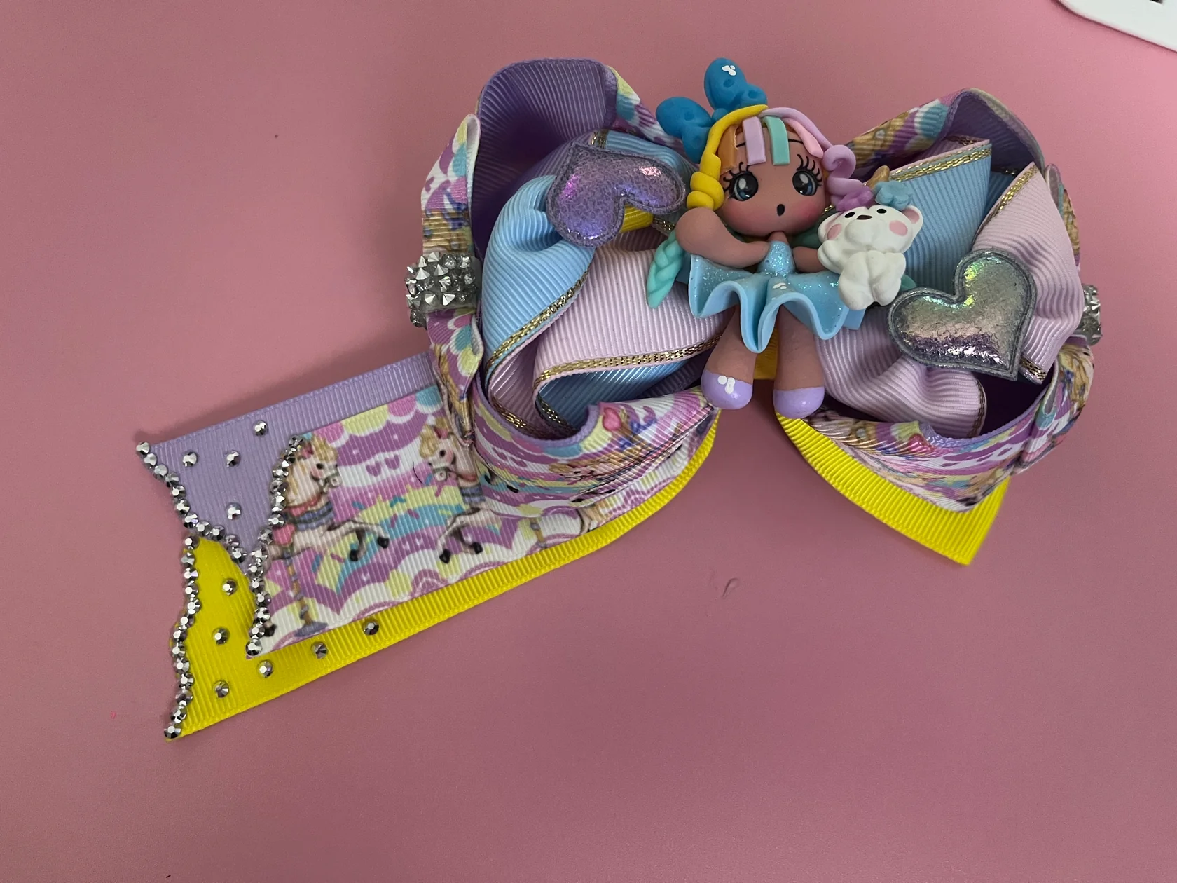 Unicorn Doll - 4.5" Handmade Bows with Alligator Clip