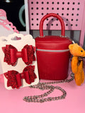 Girls Handmade Red Purse & Hair Bows Set